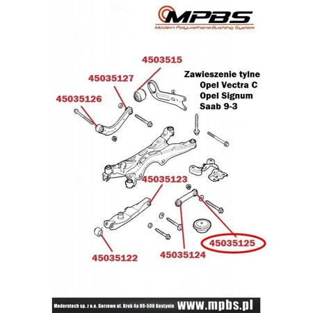 Zadní přední příčná tyč (uvnitř) - MPBS: 45035125 Fiat Croma, Opel Signum, Vectra C,