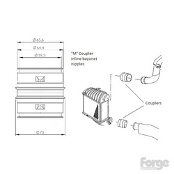 Slitinový bajonetový spojovač samec-samec 65mm s průchozími vsuvkami