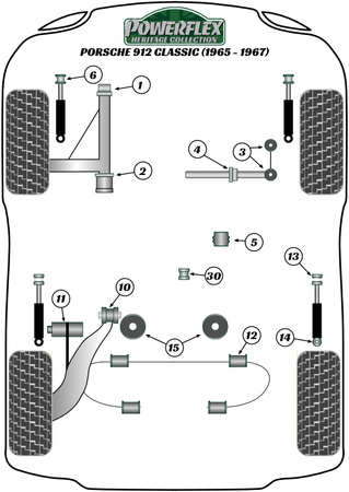 Pouzdro opěrné desky zadního vlečného ramene Polyuretanové pouzdro Powerflex Heritage Collection Porsche 912 (1965-1967) PFR57-409H