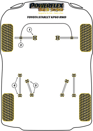 Pouzdro zadního horního příčného ramene Polyuretanové pouzdro Powerflex Black Series Toyota Starlet KP60 Series (1978 - 1984) PFR76-105BLK
