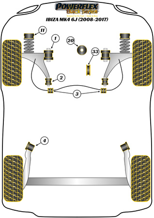 Pouzdro pro montáž zadního nosníku Polyuretanové pouzdro Powerflex Black Series Seat Ibiza Models Ibiza MK4 6J (2008 - 2017) PFR85-610BLK