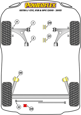 Přední rameno Zadní pouzdro Polyuretanové pouzdro Powerflex Road Series Vauxhall / Opel ASTRA MODELS Astra MK6 - Astra J (2010 - 2015) Astra MK6 - Astra J GTC, VXR & OPC (2010-2015) PFF80-1402