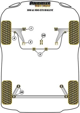 Držák zadního nosníku Polyuretanové pouzdro Powerflex Black Series Peugeot 106 (1991-2003) PFR12-108BLK