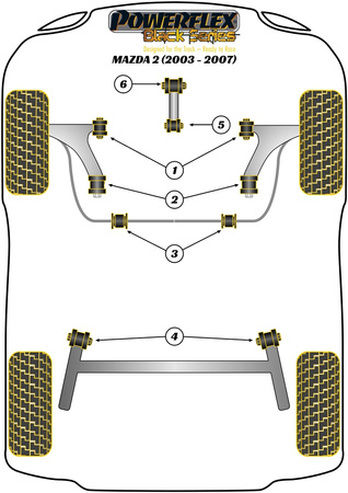 Přední lichoběžníkové rameno Přední pouzdro Polyuretanové pouzdro Powerflex Black Series Mazda Mazda 2 (2003 - 2007) PFF19-1101BLK