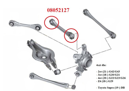 Pouzdro horního zadního ramene řízení (zadní rameno řízení) - MPBS: 08052127 BMW 1 F20/F21 RWD xDrive 2 F22/F23 RWD xDrive 2 G42/G43 RWD xDrive 3 F30/F31/F34 RWD xDrive 3 G20/G21 RWD xDrive 4 F32/F33/F36 RWD xDrive 4 G22/G23/G26 RWD xDrive Z4 G29 Toyota S