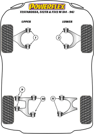Přední horní pouzdro lichoběžníkového ramene Polyuretanové pouzdro Powerflex Road Series Ferrari Testarossa, 512TR and 512M (1986 - 1994) PF17-200