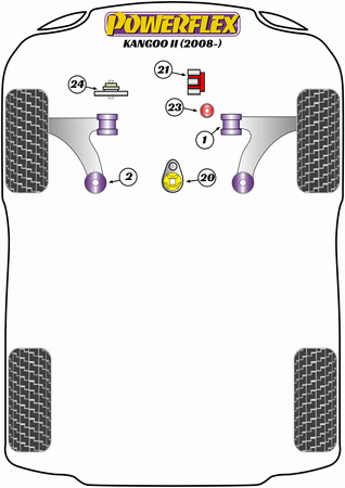 Přední rameno Přední pouzdro Polyuretanové pouzdro Powerflex Road Series Renault Kangoo Models Kangoo II (2008 - 2021) PFF60-501
