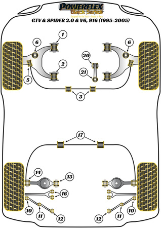 Pouzdro zadního stabilizátoru 21 mm Polyuretanové pouzdro Powerflex Black Series Alfa Romeo GTV & Spider 916 2.0 & V6 (1995-2005) PFR1-717-21BLK