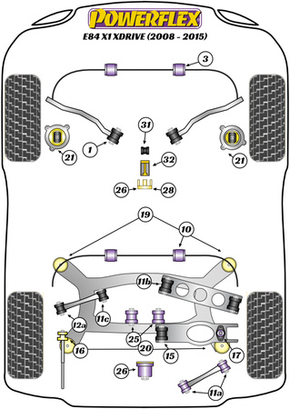 Přední pouzdro pro montáž stabilizátoru 26,5 mm Polyuretanové pouzdro Powerflex Road Series BMW X Series  X1 Series X1 E84 xDrive (2008-2015) PFF5-5703-26.5