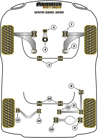 Přední lichoběžníkové rameno Zadní pouzdro Anti-Lift & Caster Offset Polyuretanové pouzdro Powerflex Black Series Volkswagen Vento Models Vento A5 (2005 - 2010) PFF85-502GBLK