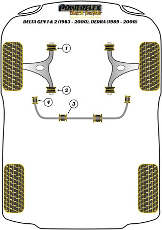 Přední stabilizátor k pouzdru podvozku 22 mm Polyuretanové pouzdro Powerflex Black Series Lancia Dedra inc Integrale (1989-1999) PFF16-603-22BLK