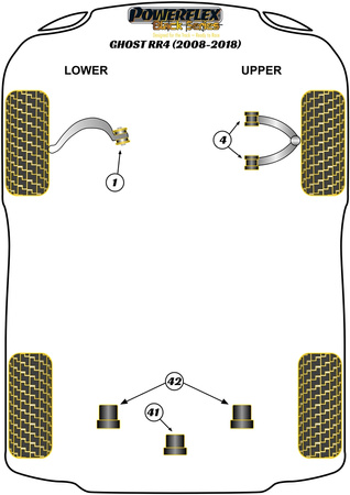 Přední horní pouzdro lichoběžníkového ramene Polyuretanové pouzdro Powerflex Black Series Rolls-Royce Ghost RR4 (2008 - 2018 ) PFF5-6004BLK