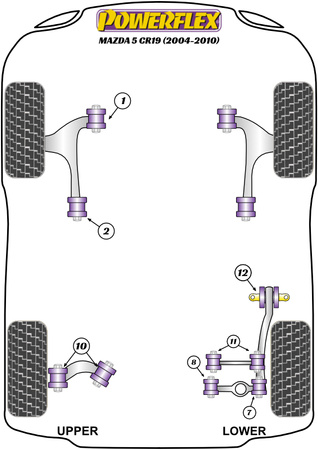 Přední lichoběžníkové rameno přední pouzdro 14mm šroub Polyuretanové pouzdro Powerflex Road Series Mazda Mazda 5 CR19 (2004 - 2010) PFF19-8011