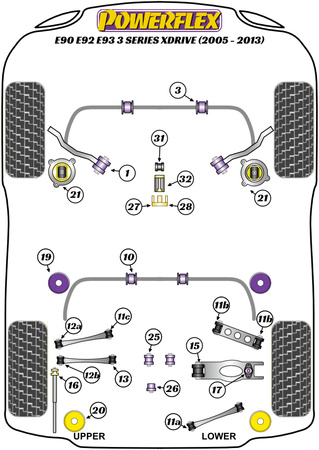 Pouzdro zadního stabilizátoru 11 mm Polyuretanové pouzdro Powerflex Road Series BMW 3 Series E90, E91, E92 & E93 (2005-2013) E9* xDrive PFR5-4609-11