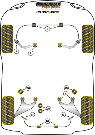 Pouzdro pro montáž zadního diferenciálu Polyuretanové pouzdro Powerflex Black Series BMW 3 Series E21 (1975 - 1978) PFR5-1625BLK