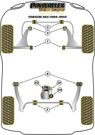Přední lichoběžníkové rameno Přední pouzdro Polyuretanové pouzdro Powerflex Black Series Porsche 911 964 (1989 - 1994) PFF57-102BLK