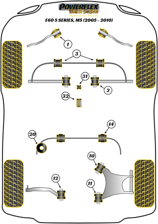 Zadní pouzdro ramene řadicí páky Polyuretanové pouzdro Powerflex Black Series BMW 5 Series E60, E61 (2003-2010) E60/E61 M5 (2005-2010) PFF5-4632BLK
