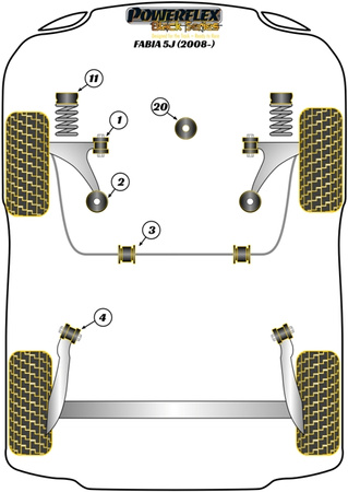 Přední rameno Zadní pouzdro Polyuretanové pouzdro Powerflex Black Series Skoda Fabia Models Fabia 5J (2008 - 2014) PFF85-1202BLK