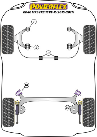 Zadní horní pouzdro pro montáž tlumičů Polyuretanové pouzdro Powerflex Road Series Honda Civic Models Civic Mk9 FK2 Type-R (2015 - 2017) PFR25-930