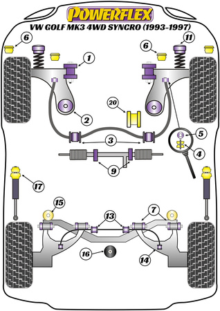 Sada šroubů odklonu PowerAlign (12mm x 60mm) Polyuretanové pouzdro Powerflex road+black Volkswagen Golf Golf Mk3 (1992 - 1998) Golf Mk3 4WD Syncro (1993 - 1997) PFA100-12