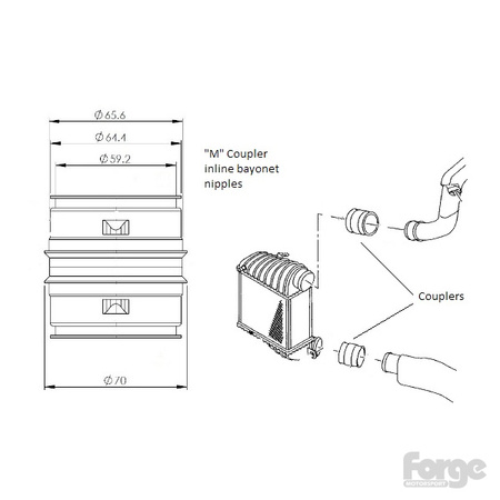 Slitinový bajonetový spojovač samec-samec 65mm s průchozími vsuvkami