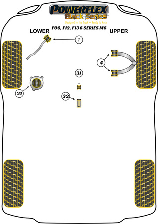 Přední rádiusové rameno k pouzdru podvozku  Polyuretanové pouzdro Powerflex Black Series BMW 6 Series F06, F12, F13 (2011 - 2018) F06 Sedan / F12 Convertible / F13 Coupe M6 (2011-2018)  PFF5-6201BLK