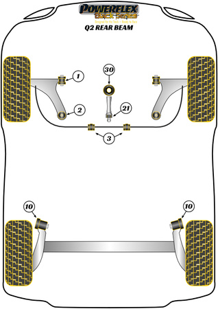 Přední pouzdro stabilizátoru 23,2 mm Polyuretanové pouzdro Powerflex Black Series Audi Q2 (2017 - On) Q2 2WD REAR BEAM PFF85-803-23.2BLK