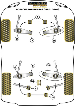 Pouzdro zadního stabilizátoru 19,6 mm Polyuretanové pouzdro Powerflex Black Series Porsche 986 Boxster (1997-2004) PFR57-510-19.6BLK