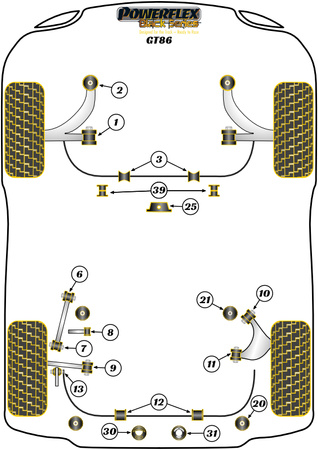 Přední vložka zadního pomocného rámu Polyuretanové pouzdro Powerflex Black Series Toyota 86 / GT86 (2012 on) PFR69-823BLK
