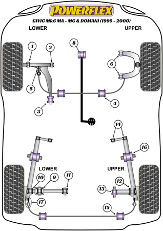 Vnitřní pouzdro zadního spodního ramene 31mm Polyuretanové pouzdro Powerflex Road Series Honda Civic Models Civic Mk6 MA-MC inc Aerodeck & Domani (1995-2005) PFR25-115