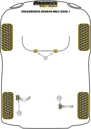 Zadní horní lichoběžníkové rameno Vnější pouzdro Nastavitelné prohnutí Polyuretanové pouzdro Powerflex Black Series Volkswagen Sharan Models Sharan MK2 (2010 - ON) PFR85-513GBLK