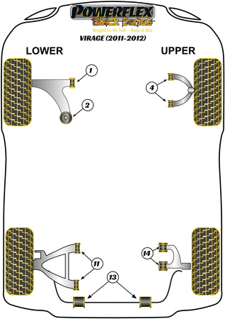 Přední spodní lichoběžníkové rameno Zadní pouzdro Polyuretanové pouzdro Powerflex Black Series Aston Martin Virage (2011-2012) PFF2-102BLK