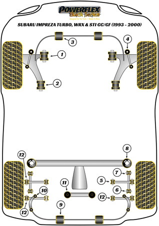 Montáž zadního nosníku Polyuretanové pouzdro Powerflex Black Series Subaru Impreza Impreza Turbo inc. WRX & STi GC,GF (1993 - 2000) PFR69-118BLK