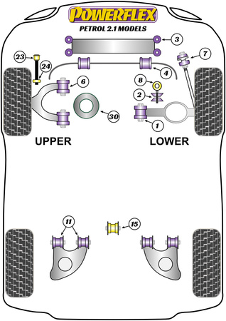 Zadní vlečené rameno k pouzdru podvozku Polyuretanové pouzdro Powerflex Road Series Volkswagen Transporter Models T25/T3 Type 2 (Vanagon) All Models (1979 - 1992) Petrol Models 2.1 Model PFR85-1011