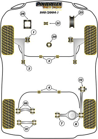 Vnější pouzdro ramene zadní stopy Polyuretanové pouzdro Powerflex Black Series Volvo S40 (2004 - 2012) PFR88-308BLK