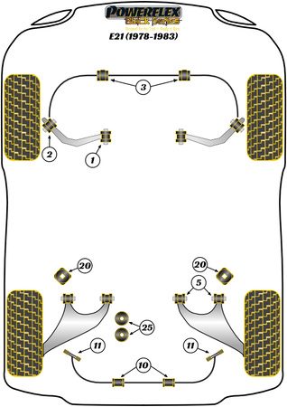Vnější pouzdro předního ramene Polyuretanové pouzdro Powerflex Black Series BMW 3 Series E21 (1978 - 1983) PFF5-1602BLK