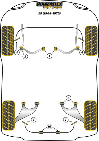 Nastavitelné pouzdro zadního vlečného ramene Polyuretanové pouzdro Powerflex Black Series BMW E9 2.5CS - 3.0CSL (1968-1975) PFR5-306GBLK