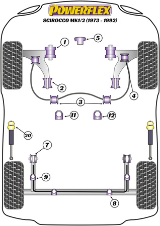 Přední stabilizátor vnější pouzdro 22mm Polyuretanové pouzdro Powerflex Road Series Volkswagen Scirocco Models  Scirocco MK1/2 (1973 - 1992) PFF85-215-22