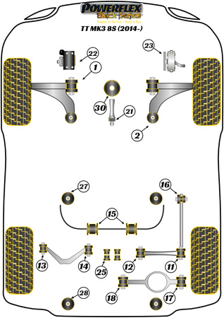 Spodní držák motoru (velký) Vložka Polyuretanové pouzdro Powerflex Black Series Audi TT Models TT / TTRS Mk3 FV/8S (2014 on) PFF85-832BLK