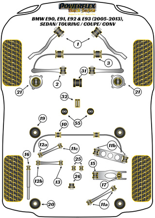 Pouzdro zadního stabilizátoru 15mm Polyuretanové pouzdro Powerflex Black Series BMW 3 Series E90, E91, E92 & E93 (2005-2013) E9* Sedan / Touring / Coupe / Conv PFR5-4609-15BLK