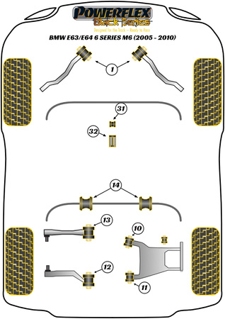 Zadní pouzdro ramene řadicí páky Polyuretanové pouzdro Powerflex Black Series BMW 6 Series E63/E64 M6 (2005 - 2011) PFF5-4632BLK