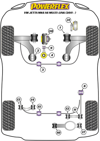 Vodicí kolík kola PowerAlign Polyuretanové pouzdro Powerflex Road Series Volkswagen Jetta Models Jetta MK6 A6 (2011 - 2018) Jetta MK6 A6 Multi-Link (2011 - 2018) PF99-514-15