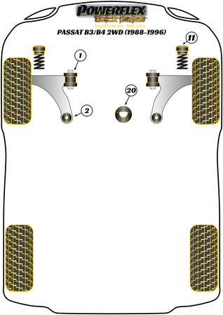Zadní spodní pouzdro držáku motoru Polyuretanové pouzdro Powerflex Black Series Volkswagen Passat Models Passat B3/B4 (1988 - 1996) Passat B3/B4 2WD (1988 - 1996) PFF85-244BLK