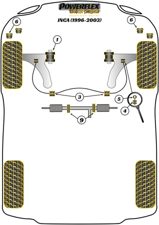 Držák na hřeben bez posilovače řízení Polyuretanové pouzdro Powerflex Black Series Seat Inca (1996 - 2003) PFF85-231BLK