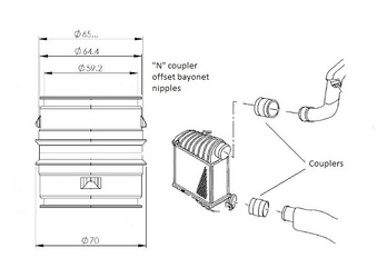 Slitinový bajonetový spojovač samec-samec 65mm s vyosenými nástavci