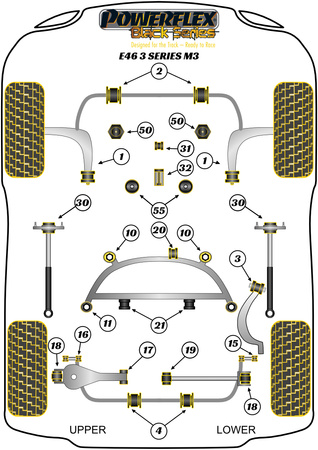 Zadní koncový článek ARB k pouzdru tyče  Polyuretanové pouzdro Powerflex Black Series BMW 3 Series E46 (1999 - 2006) E46 M3 inc CSL PFR5-4646BLK
