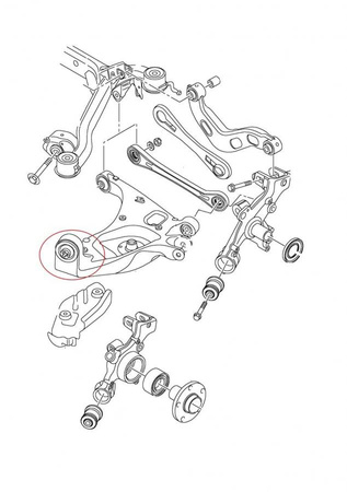 Vnitřní pouzdro zadního spodního příčného ramene (přední) - MPBS: 0601722A Audi A4 B6, B7, Seat Exeo,