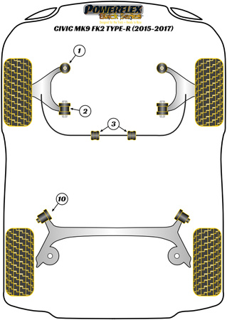 Přední lichoběžníkové rameno Zadní pouzdro  Polyuretanové pouzdro Powerflex Black Series Honda Civic Models Civic Mk9 FK2 Type-R (2015 - 2017) PFF25-902BLK