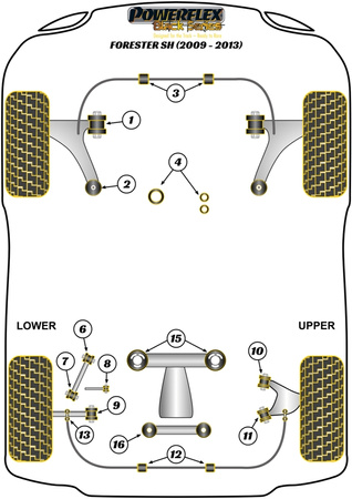 Vnitřní pouzdro ovládání zadního spodního pásu Polyuretanové pouzdro Powerflex Black Series Subaru Forester Forester SH (2009 - 2013) PFR69-509BLK