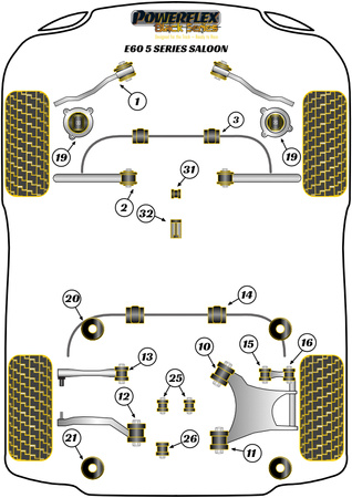 Přední pouzdro zadního spodního ramene Polyuretanové pouzdro Powerflex Black Series BMW 5 Series E60, E61 (2003-2010) E60 Saloon PFR5-710BLK